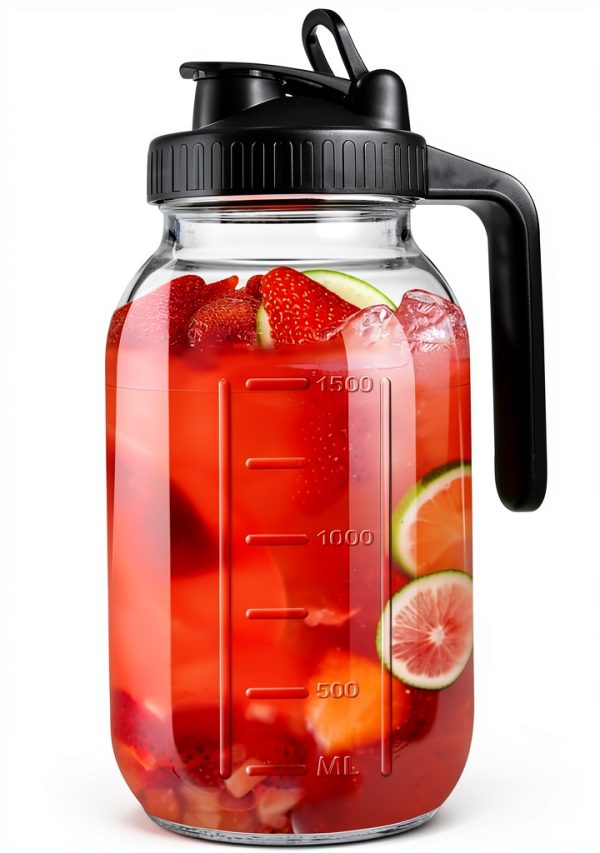 64oz Glass Pitcher by NIJIALGEXPY Mason Jar Style with Airtight Lid-0