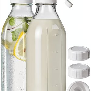 Glass Milk Bottle 2 Pack by Syntic – 32oz Airtight Reusable Jugs-0