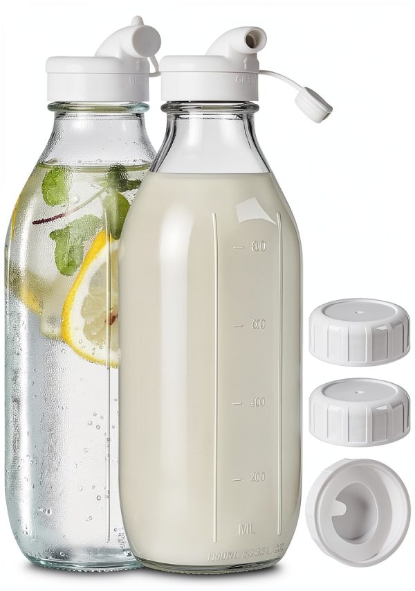 Glass Milk Bottle 2 Pack by Syntic – 32oz Airtight Reusable Jugs-0