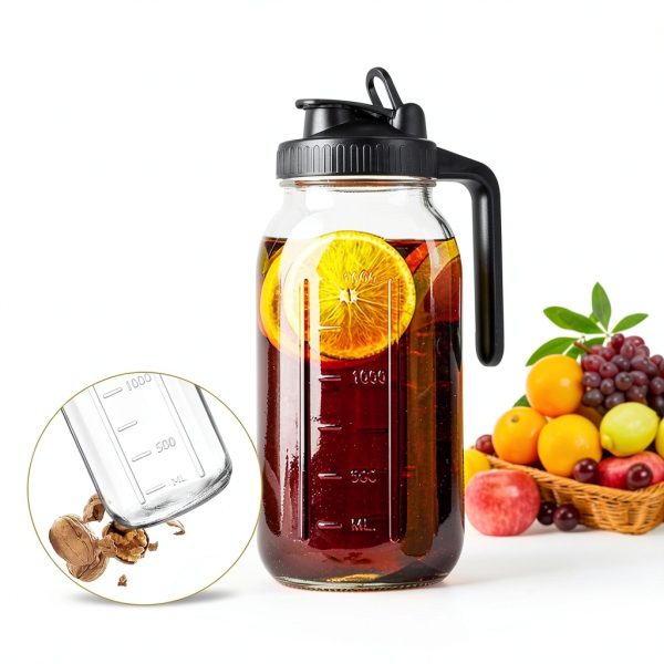 64oz Glass Pitcher by NIJIALGEXPY Mason Jar Style with Airtight Lid-5